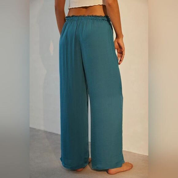 OFU NWT Lacy Satin slouchy flowy Pant teal color size l - Picture 2 of 9